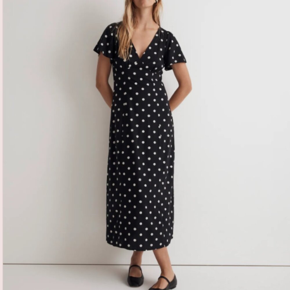 V-Neck Flutter-Sleeve Midi Dress Size 10